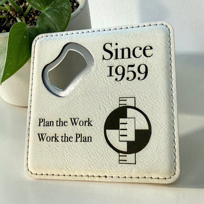 Navy Seabee Bottle Opener Coaster – Custom Seabee Rate Gift – Leatherette Engraved Military Bar Accessory – BU CE CM EA EO SW UT Gift