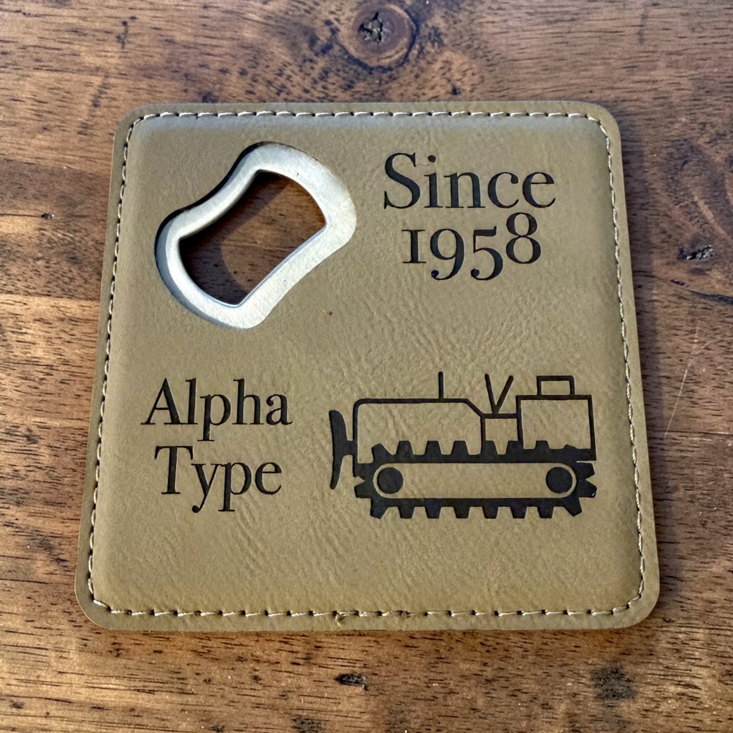 Navy Seabee Bottle Opener Coaster – Custom Seabee Rate Gift – Leatherette Engraved Military Bar Accessory – BU CE CM EA EO SW UT Gift