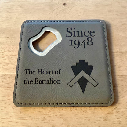 Navy Seabee Bottle Opener Coaster – Custom Seabee Rate Gift – Leatherette Engraved Military Bar Accessory – BU CE CM EA EO SW UT Gift