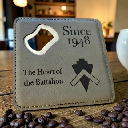 Navy Seabee Bottle Opener Coaster – Custom Seabee Rate Gift – Leatherette Engraved Military Bar Accessory – BU CE CM EA EO SW UT Gift