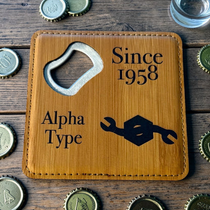 Navy Seabee Bottle Opener Coaster – Custom Seabee Rate Gift – Leatherette Engraved Military Bar Accessory – BU CE CM EA EO SW UT Gift