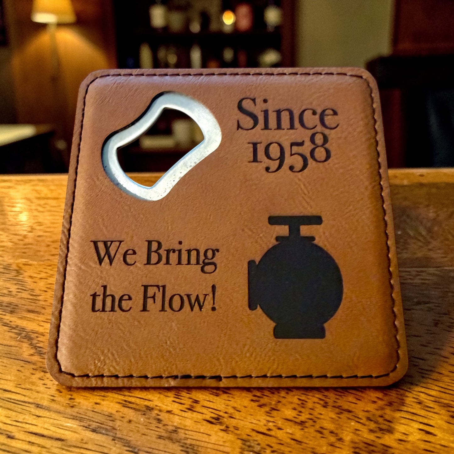 Navy Seabee Bottle Opener Coaster – Custom Seabee Rate Gift – Leatherette Engraved Military Bar Accessory – BU CE CM EA EO SW UT Gift
