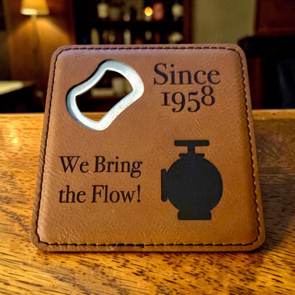 Navy Seabee Bottle Opener Coaster – Custom Seabee Rate Gift – Leatherette Engraved Military Bar Accessory – BU CE CM EA EO SW UT Gift