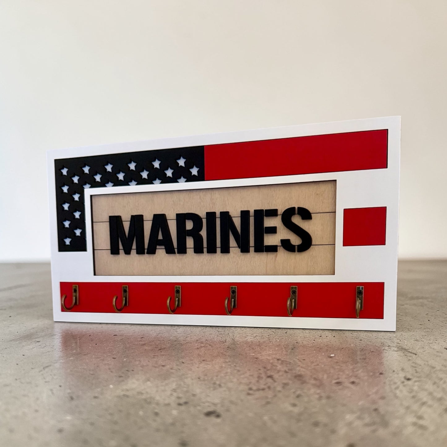 USMC Marines Key Holder – American Flag Wall Organizer with 6 Hooks