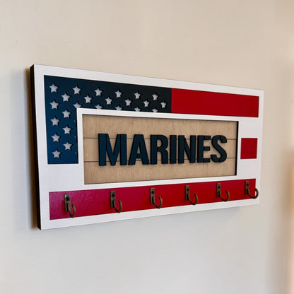 USMC Marines Key Holder – American Flag Wall Organizer with 6 Hooks