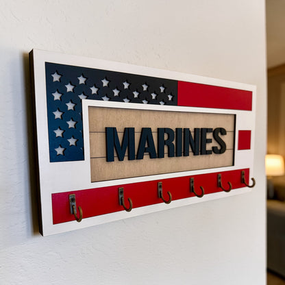 USMC Marines Key Holder – American Flag Wall Organizer with 6 Hooks