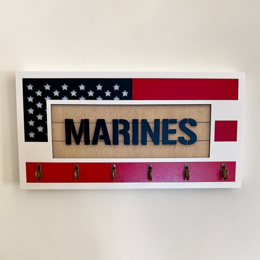 USMC Marines Key Holder – American Flag Wall Organizer with 6 Hooks