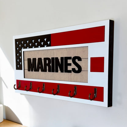 USMC Marines Key Holder – American Flag Wall Organizer with 6 Hooks