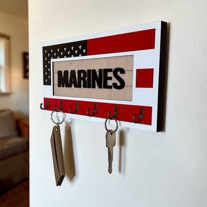 USMC Marines Key Holder – American Flag Wall Organizer with 6 Hooks