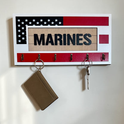 USMC Marines Key Holder – American Flag Wall Organizer with 6 Hooks