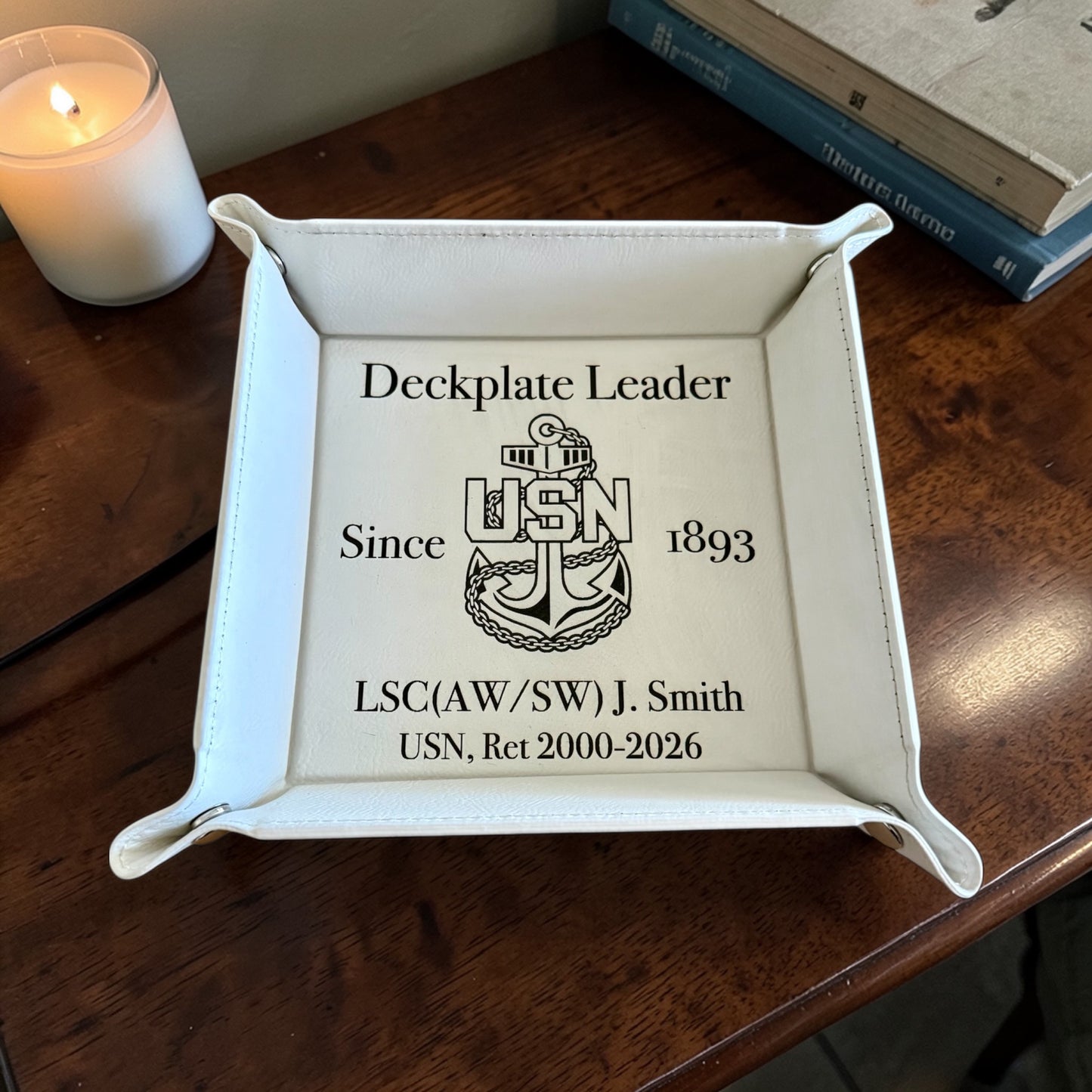 Personalized Navy Chief Catchall Tray – Deckplate Leader Retirement Gift, Custom Rank Name & Service Years