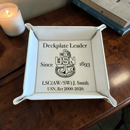 Personalized Navy Chief Catchall Tray – Deckplate Leader Retirement Gift, Custom Rank Name & Service Years