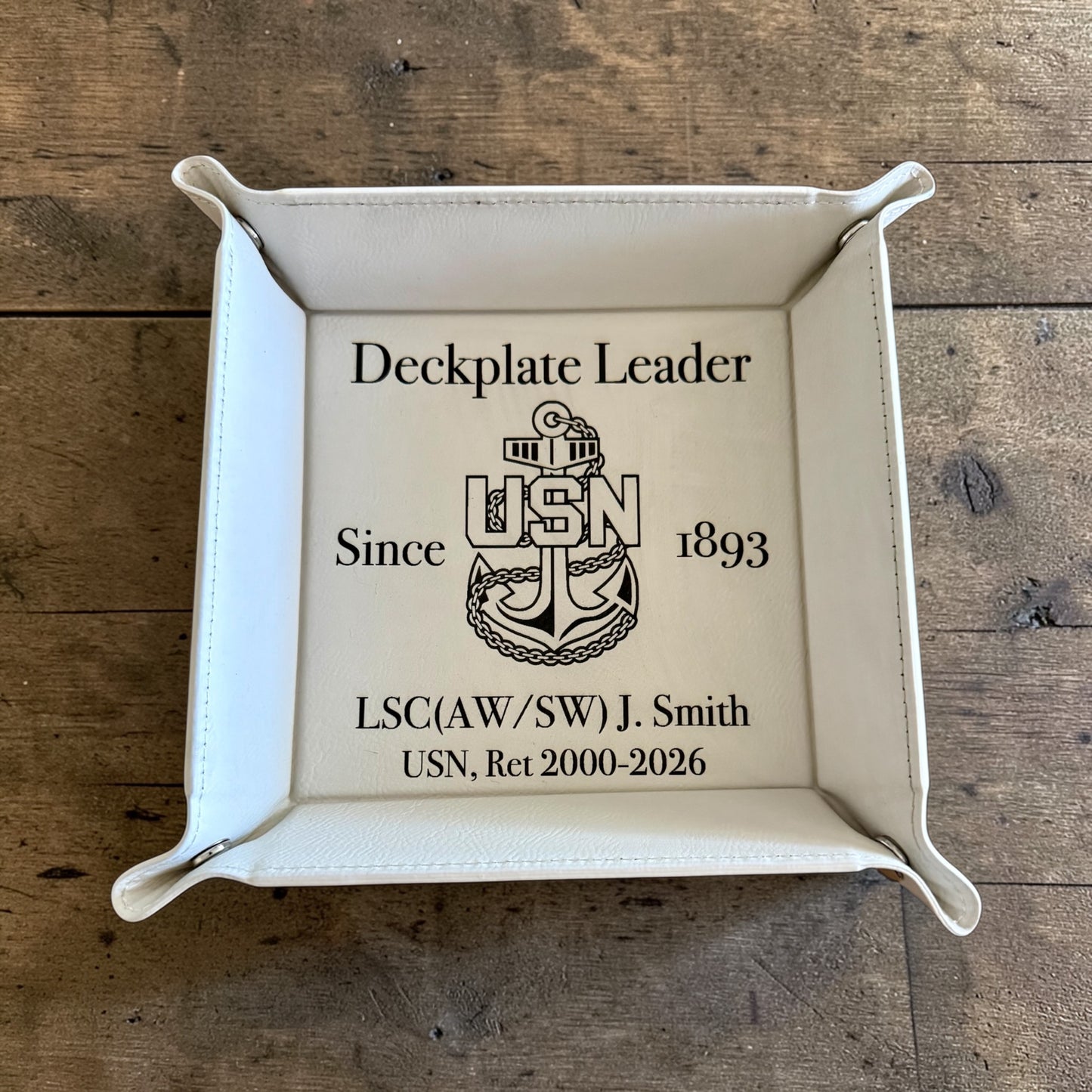 Personalized Navy Chief Catchall Tray – Deckplate Leader Retirement Gift, Custom Rank Name & Service Years