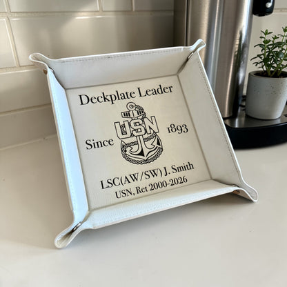 Personalized Navy Chief Catchall Tray – Deckplate Leader Retirement Gift, Custom Rank Name & Service Years