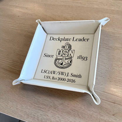 Personalized Navy Chief Catchall Tray – Deckplate Leader Retirement Gift, Custom Rank Name & Service Years
