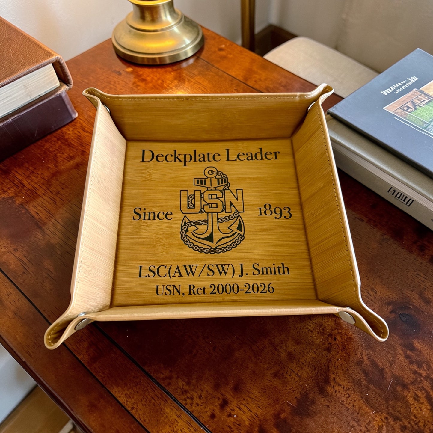 Personalized Navy Chief Catchall Tray – Deckplate Leader Retirement Gift, Custom Rank Name & Service Years