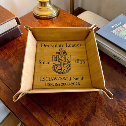 Personalized Navy Chief Catchall Tray – Deckplate Leader Retirement Gift, Custom Rank Name & Service Years