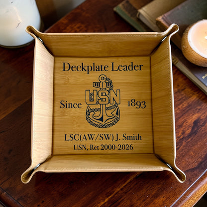 Personalized Navy Chief Catchall Tray – Deckplate Leader Retirement Gift, Custom Rank Name & Service Years