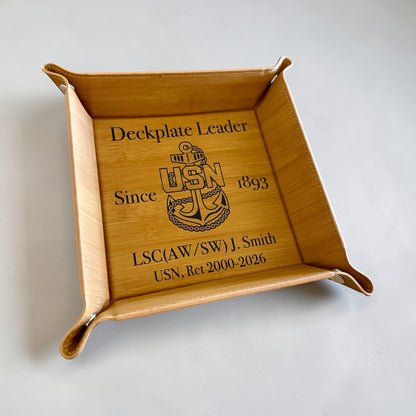 Personalized Navy Chief Catchall Tray – Deckplate Leader Retirement Gift, Custom Rank Name & Service Years