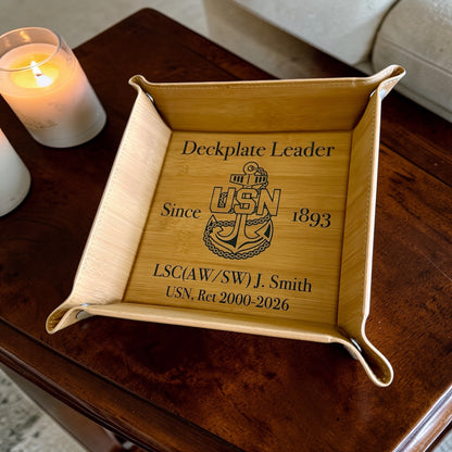 Personalized Navy Chief Catchall Tray – Deckplate Leader Retirement Gift, Custom Rank Name & Service Years