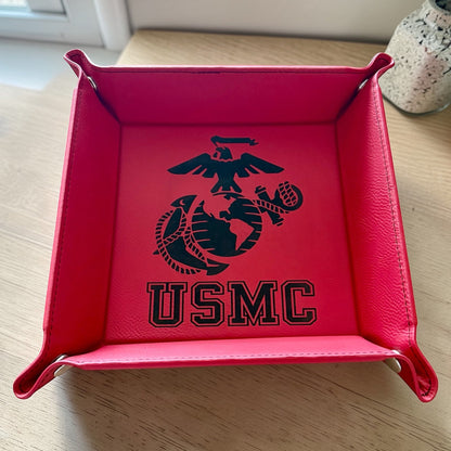 Marine Corps Catchall Tray – USMC Eagle Globe & Anchor Leatherette Valet Tray (6" x 6")