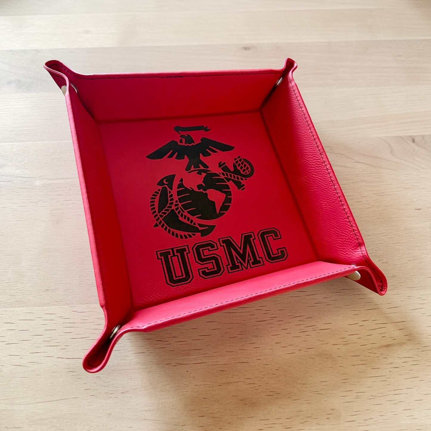 Marine Corps Catchall Tray – USMC Eagle Globe & Anchor Leatherette Valet Tray (6" x 6")