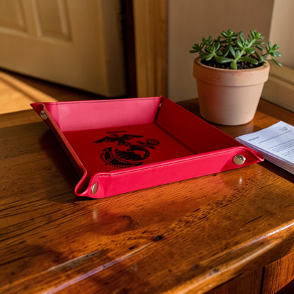 Marine Corps Catchall Tray – USMC Eagle Globe & Anchor Leatherette Valet Tray (6" x 6")