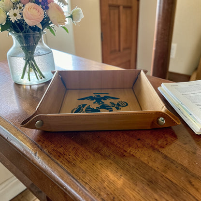 Marine Corps Catchall Tray – USMC Eagle Globe & Anchor Leatherette Valet Tray (6" x 6")