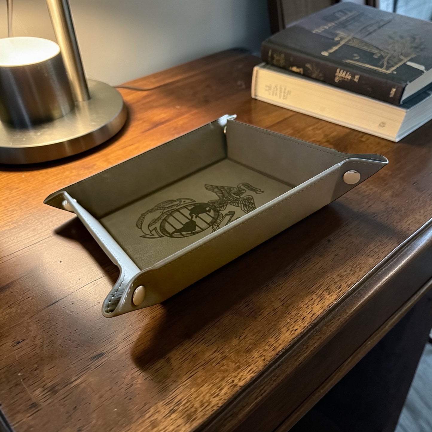 Marine Corps Catchall Tray – USMC Eagle Globe & Anchor Leatherette Valet Tray (6" x 6")