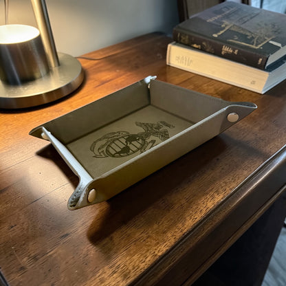 Marine Corps Catchall Tray – USMC Eagle Globe & Anchor Leatherette Valet Tray (6" x 6")