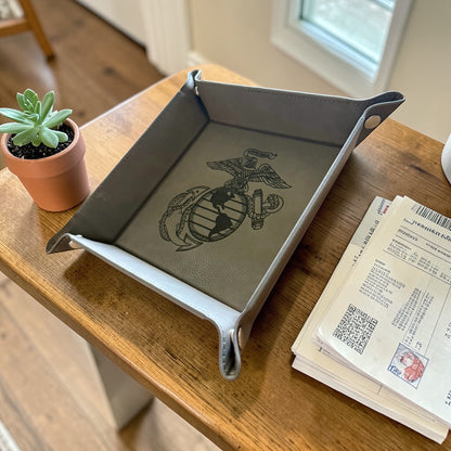 Marine Corps Catchall Tray – USMC Eagle Globe & Anchor Leatherette Valet Tray (6" x 6")