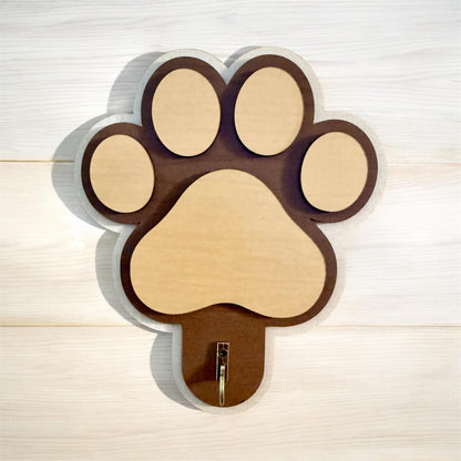 Dog Paw Leash Holder, 4 Layer Maple Plywood Wall Mount with Hook for Leashes, Collars & Bags, Pre Drilled, Linen, Oak, and Maple Finish.