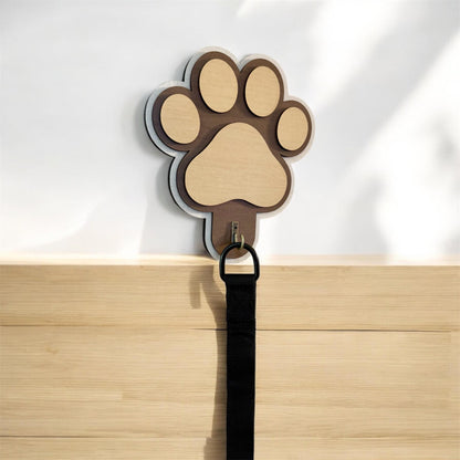 Dog Paw Leash Holder, 4 Layer Maple Plywood Wall Mount with Hook for Leashes, Collars & Bags, Pre Drilled, Linen, Oak, and Maple Finish.