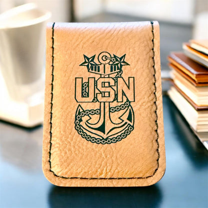 Navy Chief Money Clip, Personalized Laser Engraved Navy Chief, Senior Chief, or Master Chief Anchor Design, Custom Military Gift