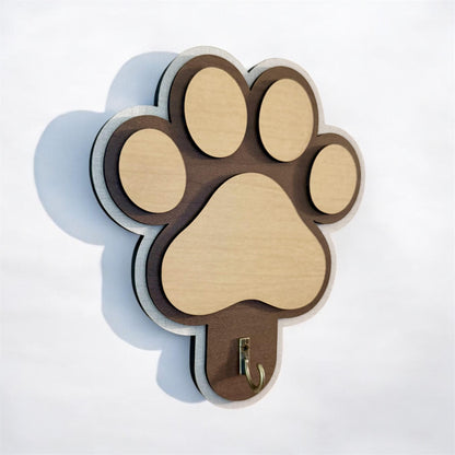 Dog Paw Leash Holder, 4 Layer Maple Plywood Wall Mount with Hook for Leashes, Collars & Bags, Pre Drilled, Linen, Oak, and Maple Finish.