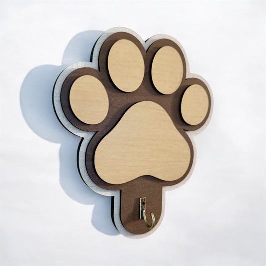 Dog Paw Leash Holder, 4 Layer Maple Plywood Wall Mount with Hook for Leashes, Collars & Bags, Pre Drilled, Linen, Oak, and Maple Finish.
