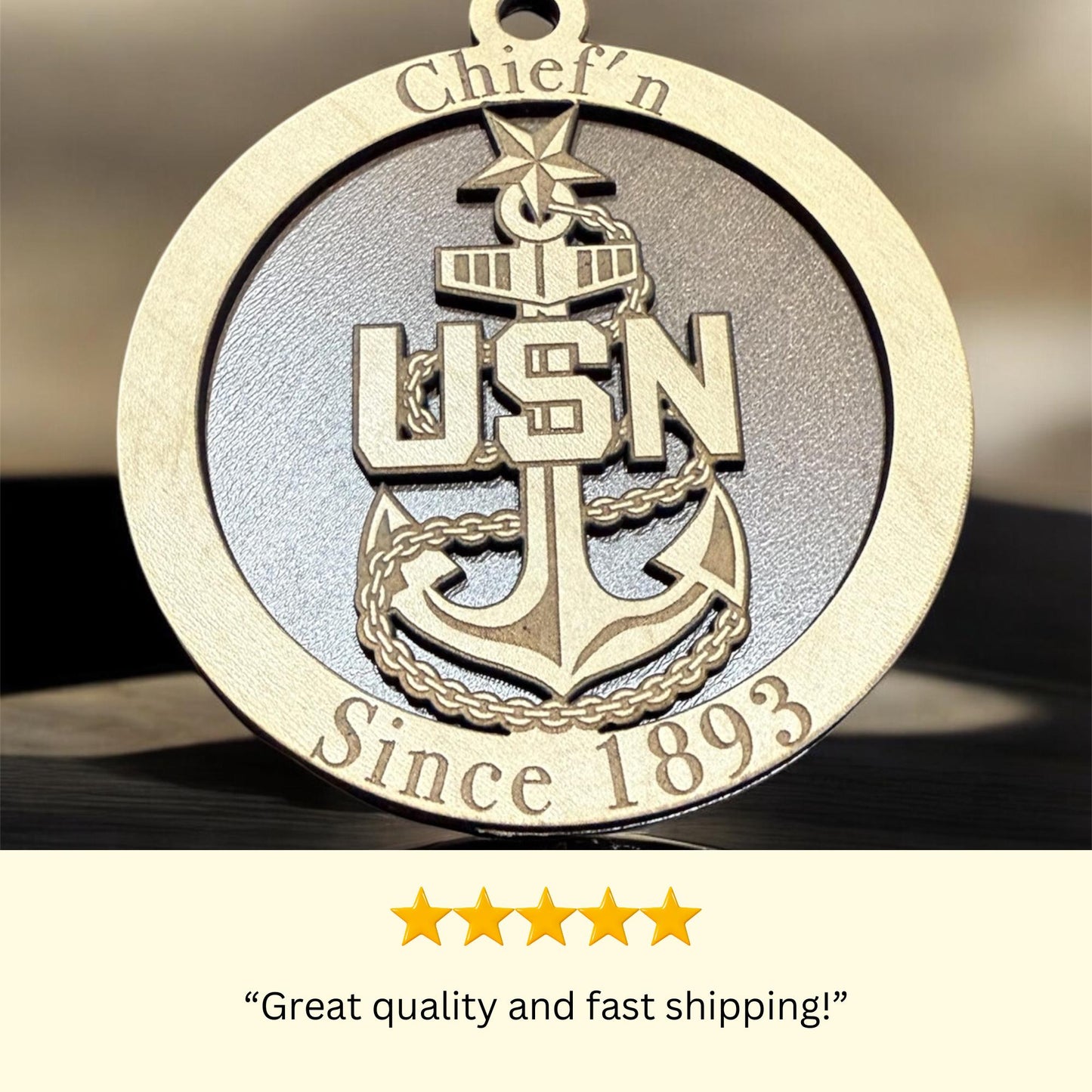 Navy Chief Christmas Ornament, Military Pride Senior Chief and Master Chief, Nautical Christmas Tree with Patriotic Decor, Chief's Anchor